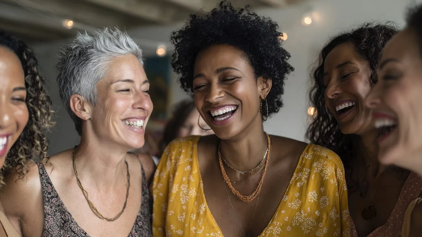 A diverse group of women enjoying a joyful moment of connection